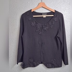 Options By Shani Black Sweater With Lace Flowers  Size M